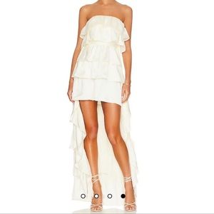 NEVER WORN - Tiered Ruffle High Low Dress in Whisper White